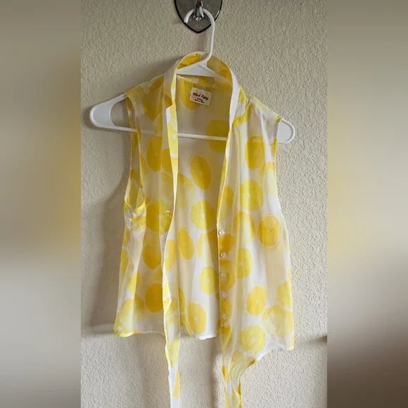 Sheer lemon button and tie front shirt - Picture 1 of 8